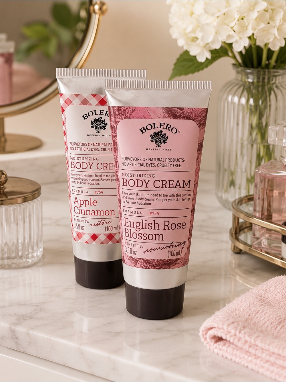 Bolero Beverly Hills Moisturizing Body Cream Duo | English Rose + Apple Cinnamon